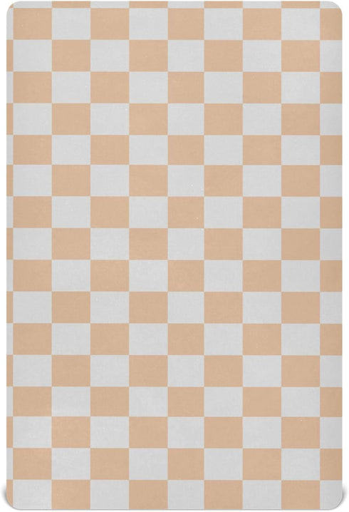 Pigsaly Crib Sheets Light Orange Gray Checkered Baby Sheet for Standard Crib Mattress