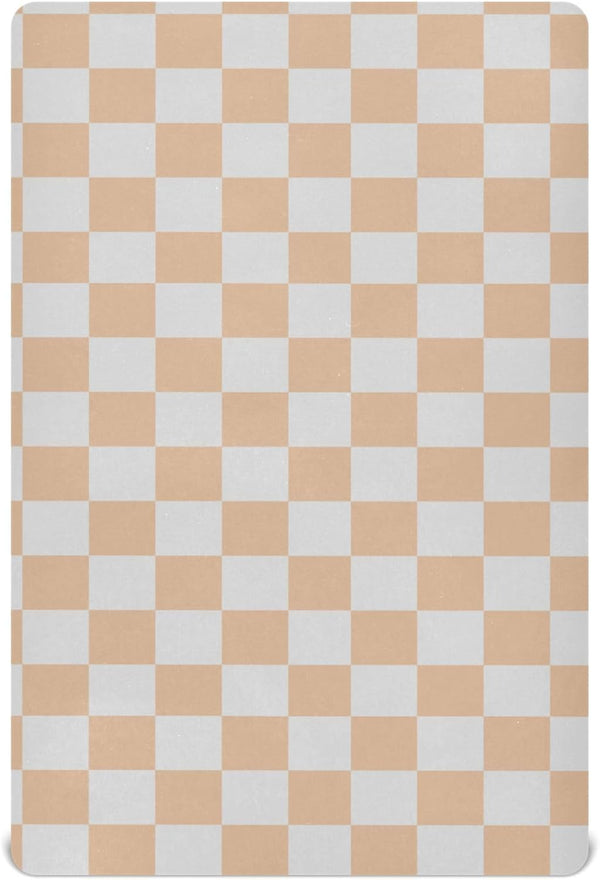 Pigsaly Crib Sheets Light Orange Gray Checkered Baby Sheet for Standard Crib Mattress