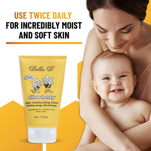 BELLA B Silk & Honey Baby Lotion, 4 oz, Moisturizing Lotion for Baby & Pregnancy
