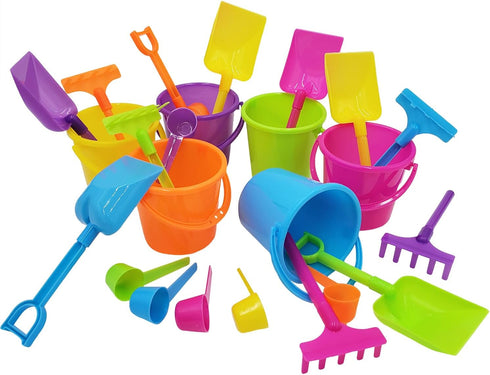 The Dreidel Company Mini Beach Playsets, 12-Pack Play Set with 1 Sand Bucket, 1 Shovel, 1 Rake, and 1 Scoop for Kids