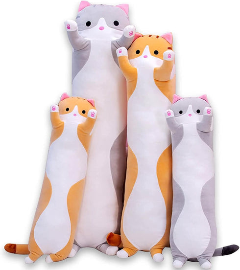 Cute Cat Plush Long Body Pillow - Cuddle Cartoon Stuffed Animals, Soft Doll Pillows for Kids Girls (Orange, 27")