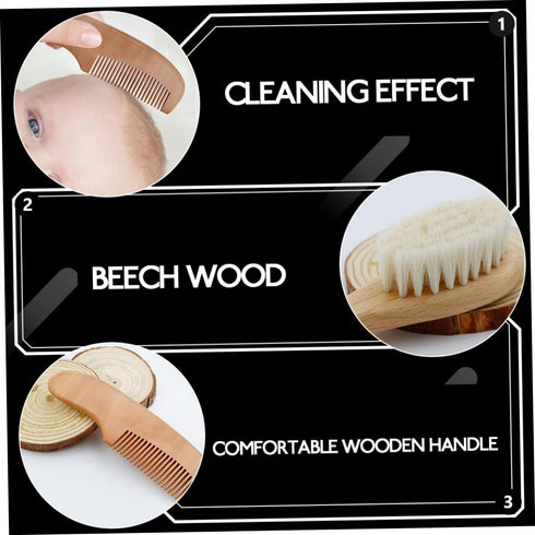 Set Baby Bath Brush Newborn Bathing Brush Wood Comb Kit for Boys and Girls
