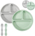 PandaEar Silicone Baby Feeding Set, 2 Pack Divided Suction Plate with 2 Pack Spoons, Baby Led Weaning Supplies