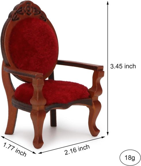 Dollhouse Couch Miniature Chair, 1:12 Wood Retro Vintage Upholstered Victorian Armchair