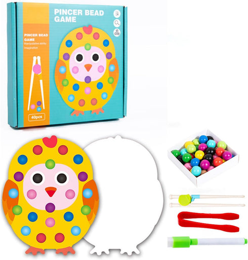 Montessori Wooden Clip Bead Board Game, Fine Motor Skills Toys for Boys and Girls Ages 3-5 (Chicken) MC-189