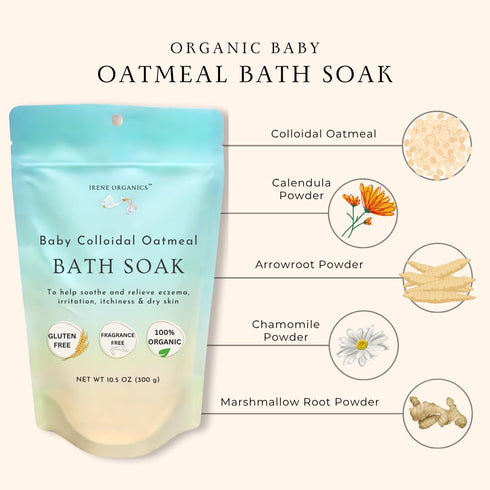Oatmeal Baby Bath Powder for Eczema by Irene Organics - Colloidal Oatmeal for Soothing Treatment of Eczema, Diaper