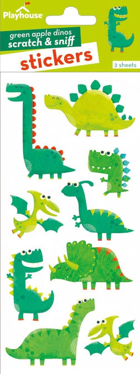 1 Pack Playhouse Green Apple Scented Scratch & Sniff Sticker Sheets - Silly Dinosaurs