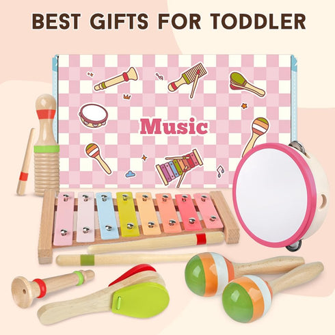 1-3,Percussion Set 3+ 1 2 3 Baby Musical Instruments for Girls-Montessori Wooden Toys for Toddlers Instruments