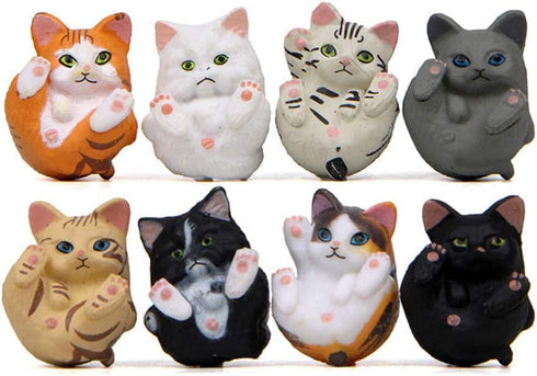 8 Pcs Deluxe Cat Figurines Playset, Cute Mini Cat Figure Collection, Cake Topper, Plant Decoration