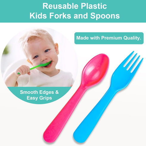 20 Pcs Kids Plastic Utensils Kids Forks and Spoons Set, Reusdable Toddler Silverware Cutlery Set with Bright Colors Ideal for School Lunch Box or Travel, Size also for Adults, BPA Free by jawbush