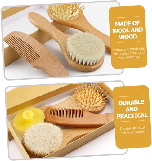 Set HANABASS Newborn Baby Hair Brush Wool Brush Wooden Comb Silicone Scrubber for Gentle Grooming