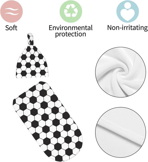 Osvbs Set, Soccer Baby Stuff Swaddle Blanket with Beanie Soft and Stretchy Soccer Print Baby Blanket Swaddle Sack