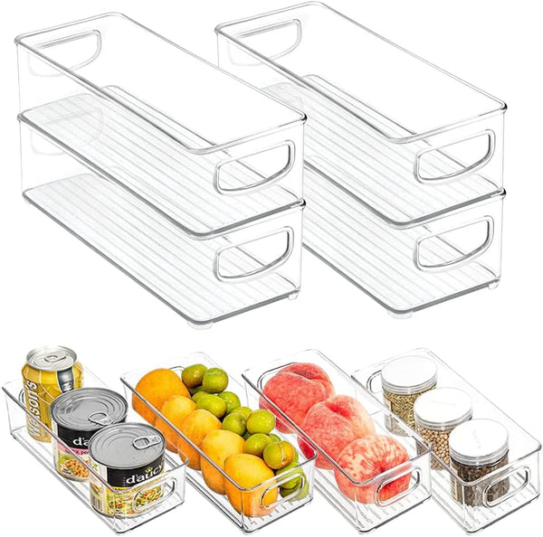 mDesign Plastic Long Stackable Storage Organizer Container, Organization Bin w/Handles for Kitchen,
