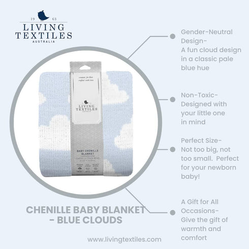 Cozy 40x30 Living Textiles Blue Clouds Chenille Soft Baby Blanket Reversible Premium Fabric for Best Comfort