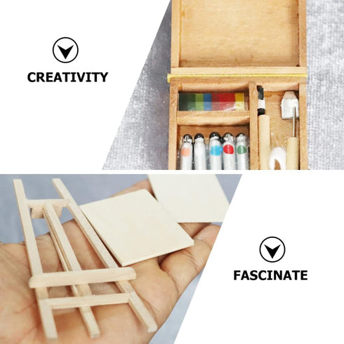 jojofuny Doll House Accessory Painting Tool Set, Wooden Easel Dollhouse Furniture Decoration