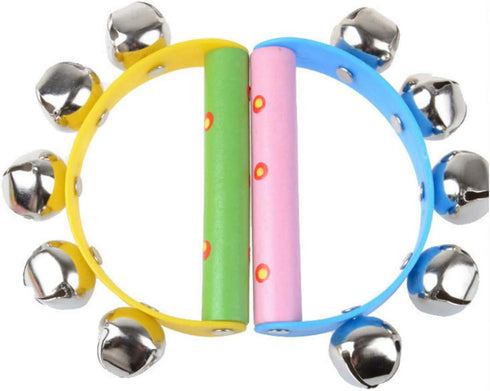 4 Pcs Vivid Color Rainbow Handle Wooden Bells, Jingle Stick Shaker Rattle with 5/10 Jingle Bells for Kids
