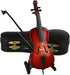 Dselvgvu Wooden Miniature Cello with Stand, Bow & Case - Mini Musical Instrument Dollhouse Model Decoration
