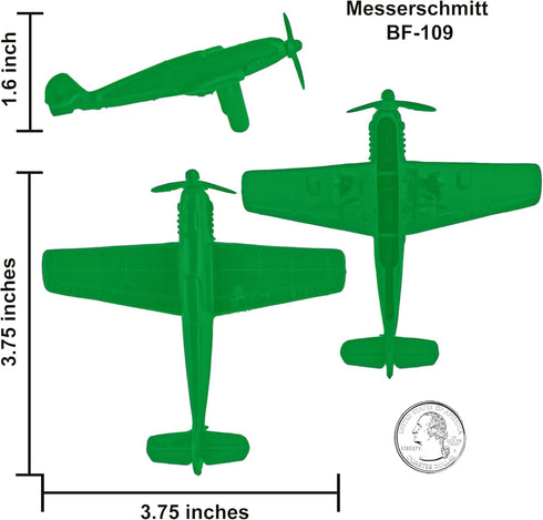 Tim Mee Toy TimMee WW2 9pc Fighter Ace Planes - Green Plastic Army Men Airplanes USA Made