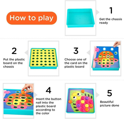 TINOTEEN Button Art Toy for Toddlers, Color Matching Early Learning Educational Mosaic Pegboard with 50 Buttons