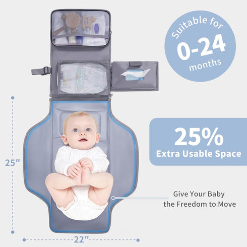 CEICEI Portable Diaper Changing Pad Waterproof Travel Baby Changing Mat with Large Wet/Dry Pocket & Elastic Wipes