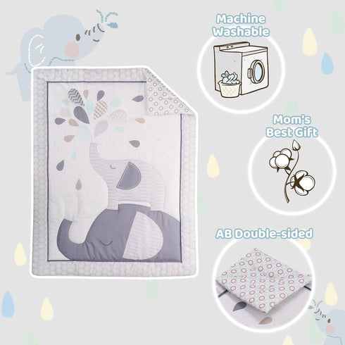Set 3 Set, Set Wowelife Crib Bedding for Boys, Premium Piece Elephant Baby Crib Bedding Baby Nursery Crib Comforter