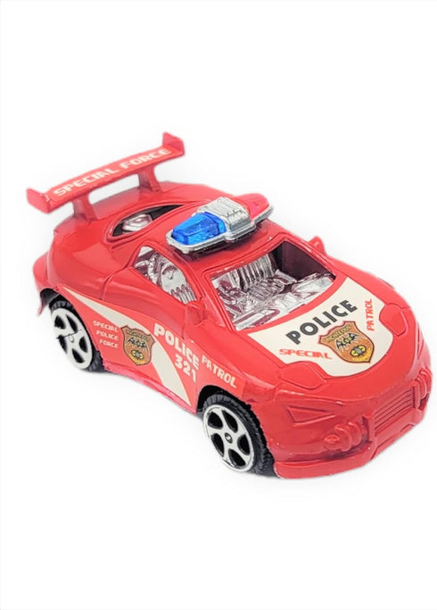 Colorful Mini Police Toy Cars (12 Pack) (3") in Blue, Red, Black, and White, Plastic Winding Pull Back Racers