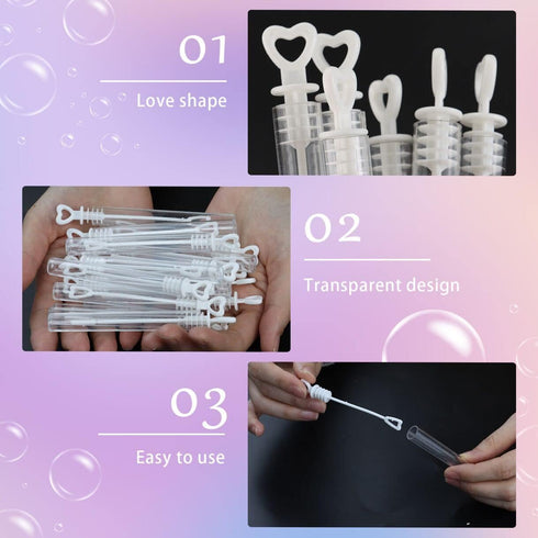 50 PCS Bubble Wand, White Heart Bubble Stick Tube, Wedding Bubbles Toy for Anniversaries and Festivals