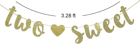 Two Sweet 2nd Birthday Banner - I'm Two Party Decor, Candy Bar and Ice Cream Theme (Gold Glitter)