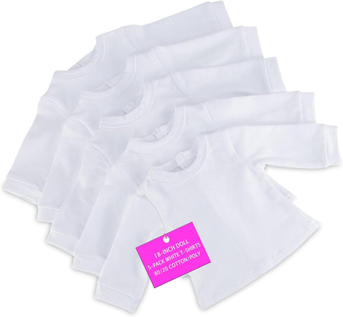 Emily Rose 18 Inch Doll Clothes Value Basics Bright White 5-Pack Long