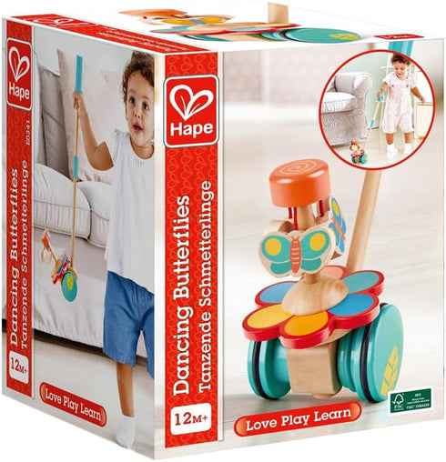 Hape Dancing Butterflies Push and Pull Toy, Assorted Colors, 12+ Months