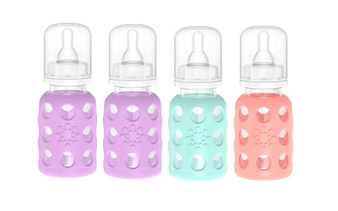 Lifefactory Glass Baby Bottle BPA Free | Protective Silicone Sleeve | 4