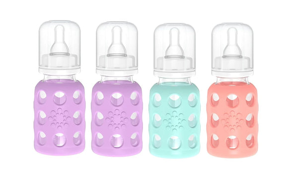 Lifefactory Glass Baby Bottle BPA Free | Protective Silicone Sleeve | 4