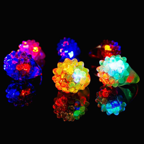 12Pcs Novelty Place Flashing LED Jelly Rings Fun Glow in the Dark Light Up Toy Rings for Kids, Party Favors, Birthday