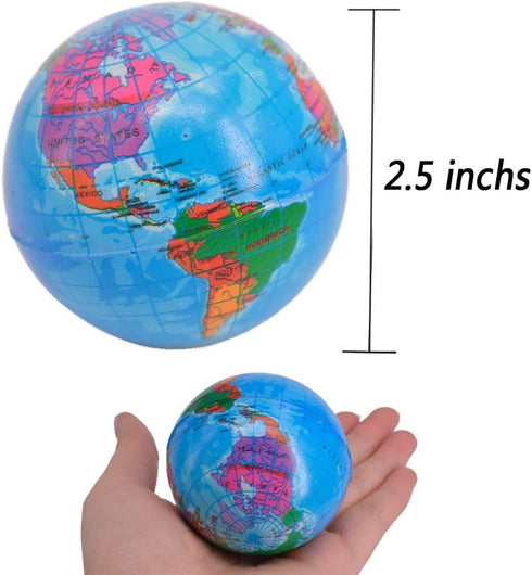 24 Pack Squeezable World Stress Balls - Mini Globe Earth Balls for Kids, Pressure Relieving (2.5" Inches)