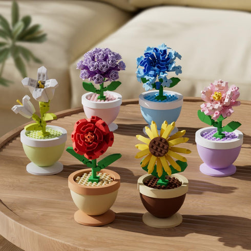 Sacblirr 6 Set Mini Flower Bonsai DIY Potted Plant Building Blocks Flower Seasons Rhythm for Kids and Adults, Botanical