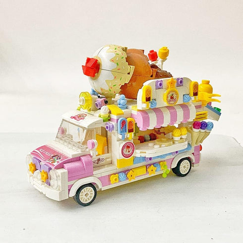 Girls Building Blocks Toys, 593 Pieces Ice Cream Truck Set, Pink Building Bricks Toys for Kids Age 6-12