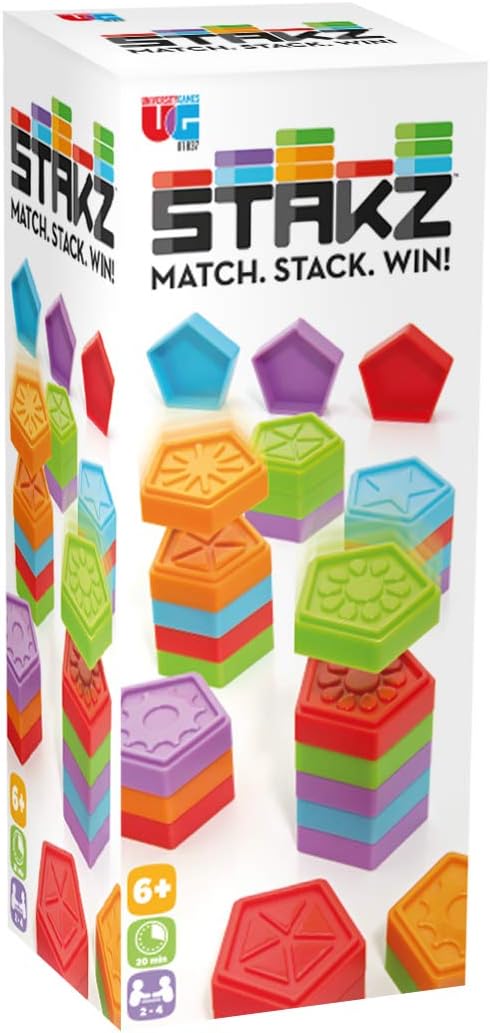 Stakz, Match-Stack-Win! Tile-Laying Family Strategy Game by University Games for 2 to 4 Players