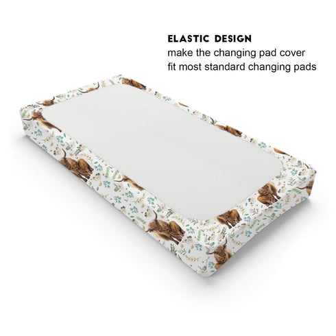 Watercolor Highland Cows Baby Changing Pad Covers for Boy Girl 32''x16'' Fitted Diaper Changing Table Mats