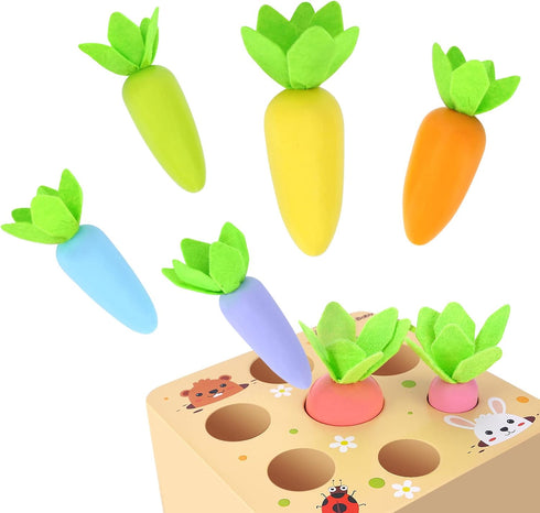 KMTJT Montessori Toys for 1 2 3 Year Old Toddlers, Macron Carrot Harvest Game Wooden Educational Learning Gifts
