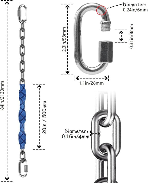 2 Stainless Steel Chains (84") Swing Chains, Heavy Duty Hardware for Indoor Outdoor Playground Swings