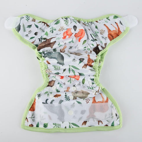 Sigzagor Gusset 6.6lbs 33lbs Baby Cloth Diaper Cover Nappy Hook and Loop Double to (Rabbits Wolves)