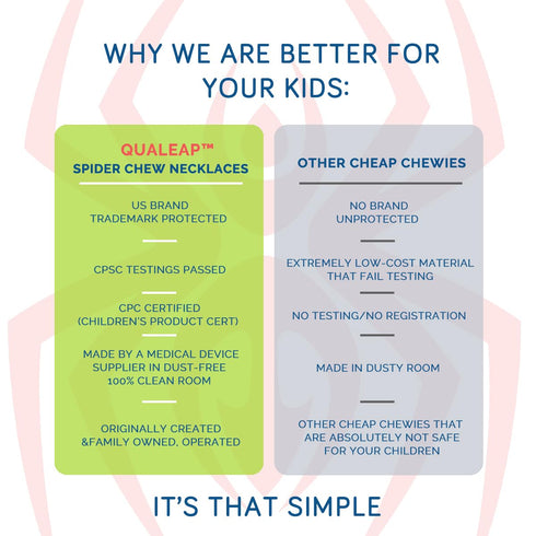 Xtra Tough Spider Sensory Chew Necklace for Kids (3 Pack) - Chewing Teething Necklace Teether Necklace Chew Toys - Designed for Chewing, Autism Sensory Teether Toy (Moderate & Aggressive Chewer)