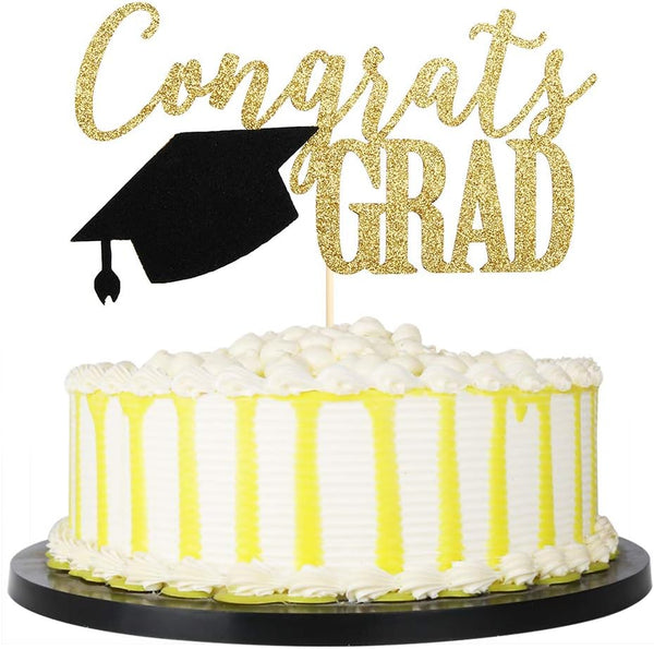 PALASASA Congrats Grad Cake Topper - 2025 Graduate Party Decorations (Gold 6.6inch)