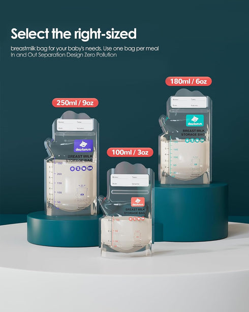 200 6 dearlomum BPA-Free Breastmilk Storage Bags - Pcs, Ounce, Self-Standing with Pour Spout, Space-Saving Flat