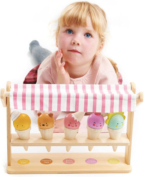 Tender Leaf Toys - Scoops and Smiles, Ice Cream Toy Shop with 5 Solid Wood Pretend Play Set for Kids, Age 3+