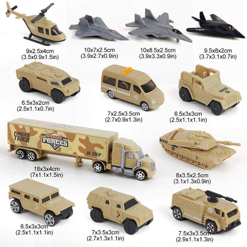 12 PCS Military Plastic Army Men Vehicles Toy Playset, Includes Stealth Bomber, Tanks, Helicopter