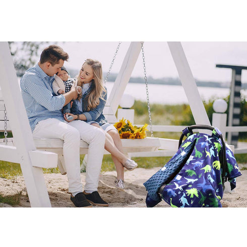 TANOFAR Car Seat Cover Baby, Peekaboo Opening Infant Car Seat Cover for Winter, Warm & Cozy Blue Dinosaur