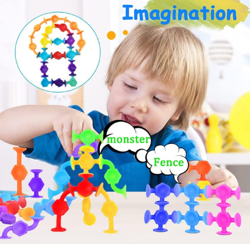 50Pcs Bath Toys for Kids Ages 3+, Suction Cup Sensory Toys for Autistic Children, Travel Toys Window Toys Stem Learning Toys, Bathtub Toys with Dinosaur Eggshell Storage