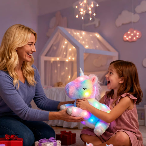 Mommy 3 Tummy Playset 19'' Hopearl LED Plush Unicorn Lighting Up Stuffed Unicorn with Baby Unicorns in her Stuffed