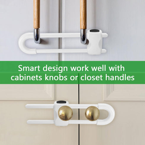 4Pcs U-Shaped Cabinet Locks for Baby Proofing, Child Safety Latches for Handles, Drawers, Closet, Fridge, White